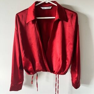 Zara Red Satin Blouse